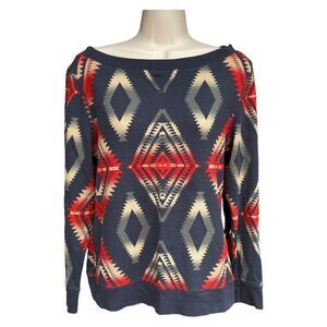 CHAPS Denim Ralph Lauren Southwestern 100% Cotton Thermal Waffle Weave Top M